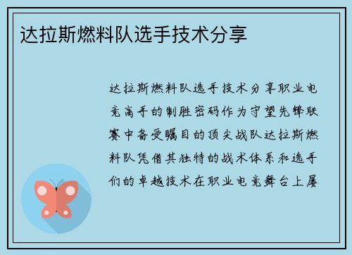达拉斯燃料队选手技术分享